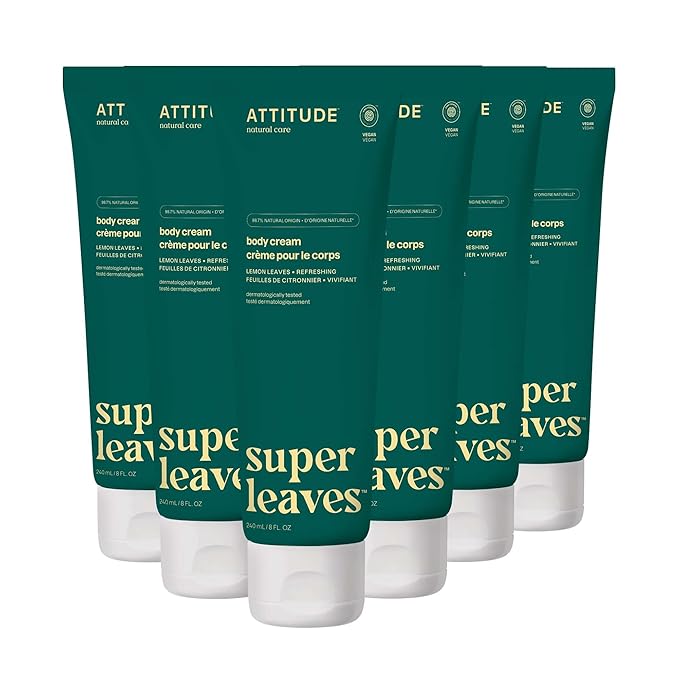 ATTITUDE Body Cream, EWG Verified Moisturizer, Vegan Moisturizing Products For Dry Skin, Dermatologically Tested, Lemon Leaves, 8 Fl Oz (Pack of 6)-Velvo Beauty
