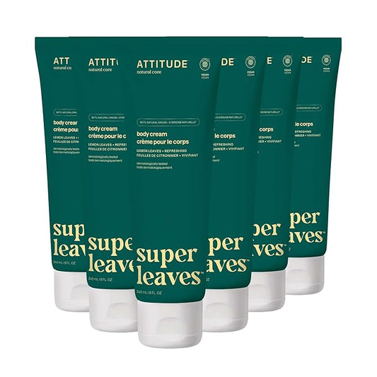 ATTITUDE Body Cream, EWG Verified Moisturizer, Vegan Moisturizing Products For Dry Skin, Dermatologically Tested, Lemon Leaves, 8 Fl Oz (Pack of 6)-Velvo Beauty