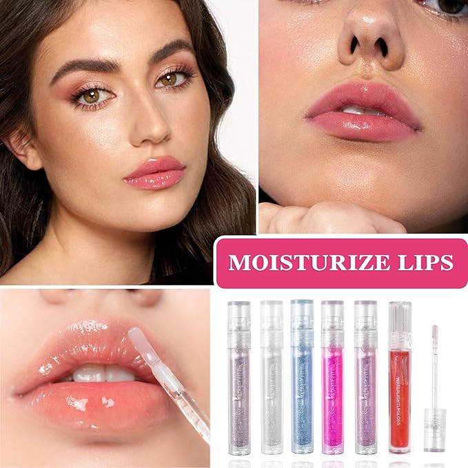6 PCS Clear Glass Hydrating Lip Gloss Set,Essence Lip Stick Jelly Toothed Lip,Plumping Lip Oil Long Lasting Moisture,Lip Treatment,Lip Balm Kit,Lip Stains For Women,Lip Makeup-Velvo Beauty
