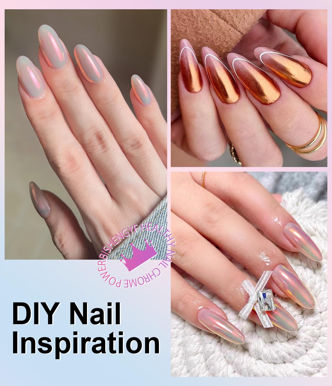 2 PCS Chrome Nail Powder：Mirror Effect Copper Chrome Nail Powder,Metallic Mirror Orange Chrome Nail Powder Decoration for DIY Nail Art,Bronze Pigment Holo Chrome Powder-Velvo Beauty