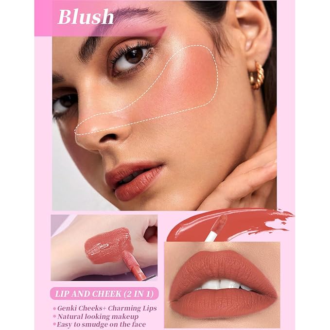 Matte Dewy Liquid Blush, Silky Smooth Cream Soft Blush Stick Natural Matte Finish, Long-Lasting Waterproof and Sweat proof Blush Stick Makeup for Cheek Lip eye, Cruelty-free,02 Cherry-Velvo Beauty