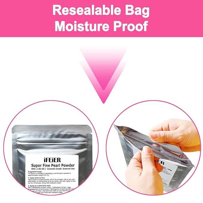 Pure Freshwater Pearl Powder for Skincare and Homemade Cosmetics Grade. 80g(2.82oz) SuperFine Pearl Powder for DIY lotions | creams | serums | making face mask, Natural and Oranic-Velvo Beauty