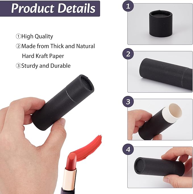 NICENEEDED 10 Pcs Kraft Paper Lipstick Tube, 0.6 Oz Paperboard Lip Balm Tubes, Cardboard Empty Deodorant Container Solid Perfume Tube Cosmetic Box for DIY Chapstick Deodorant Crayon-Velvo Beauty