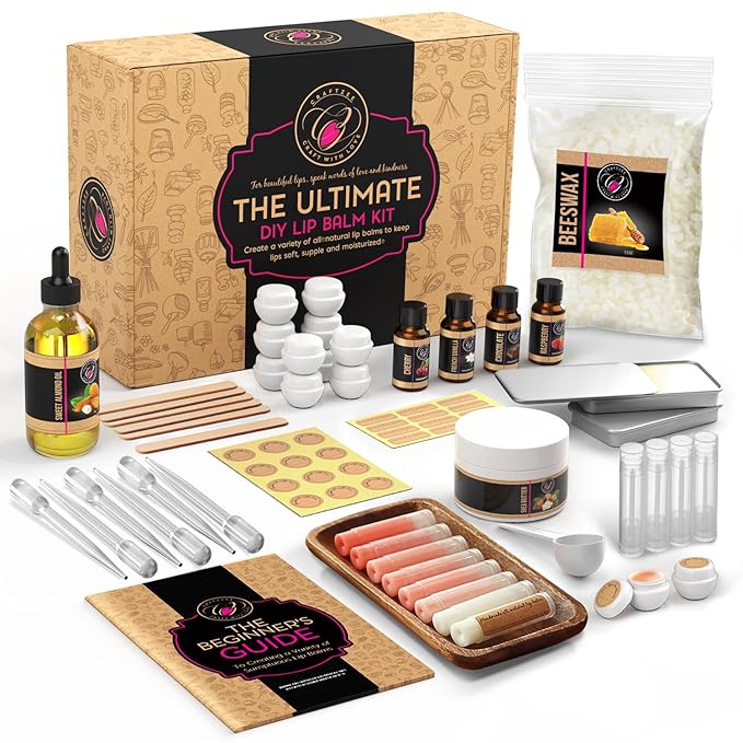 CraftZee Lip Balm Making Kit - DIY Lip Gloss Kit with Natural Beeswax Base, Shea Butter, Sweet Almond Oil, Essential Oils, Tubes, Jars & More Craft Kit For Adults-Velvo Beauty