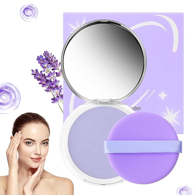 Chillab Lavender Matte Powder, Chillab Lavender Matte Powder Oil Control, Chillab Polvo Compacto with Mini Powder Puff, For Silky Blurring Oil Control Long-Lasting Makeup, Creates Soft -1PCS-Velvo Beauty