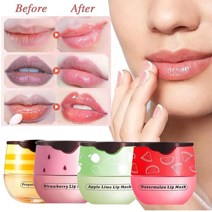 3 PCS Lip Balm Honey Pot, Honey & Apple Lime & Watermelem Lip Mask Vitamin E & Moisturizing Propolis Sleeping Lip Mask Prevention Dry and Cracked Lip Scrubs Exfoliator, Christmas Gifts-Velvo Beauty