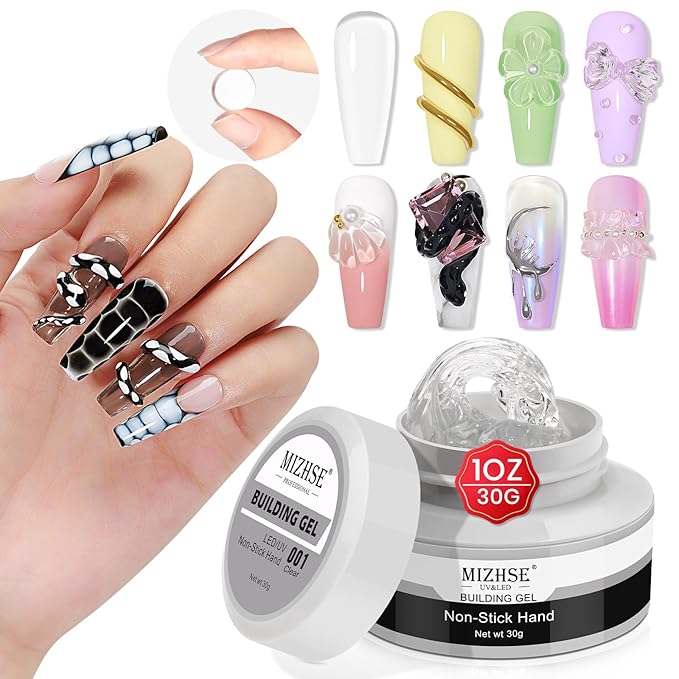 MIZHSE Clear Solid Builder Gel For Nails, 30g Non-Sticky Nail Extension Hard Builder Gel, Nail Strengthen 3D Sculpting Nail Art for Carving Modeling Soak Off Manicure Home-Velvo Beauty