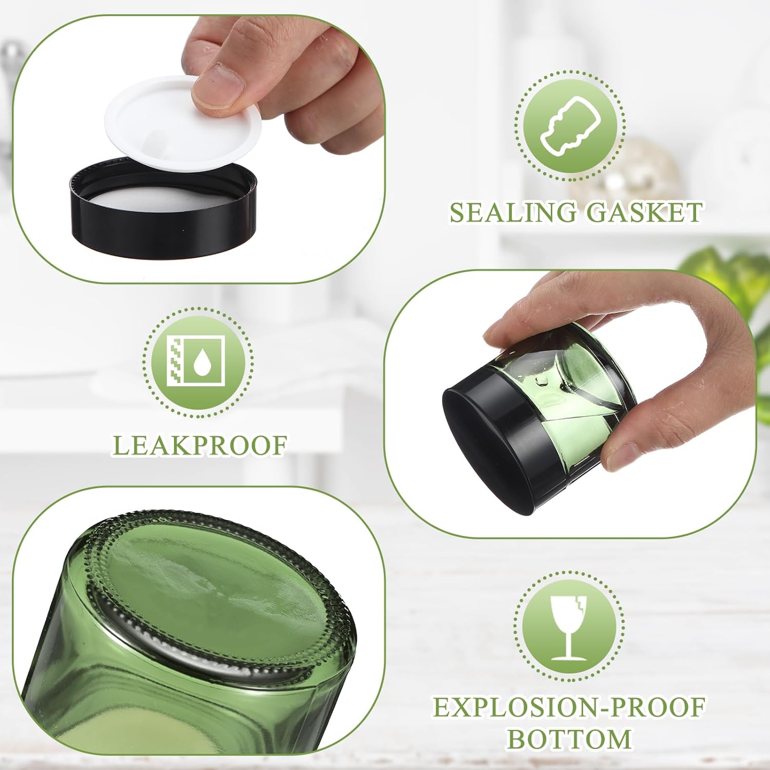 Domensi 32 Pcs 2 oz Glass Jars with Lids Travel Size Round Leakproof Empty Cosmetic Jars with Inner Liners Lid for Storing Makeup Lotions Face Cream Ointments Candle DIY Making (Olive Green)-Velvo Beauty