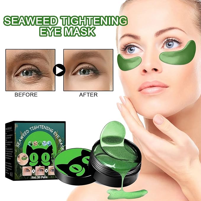 Seaweed Eye Mask, Under Eye Patches with Collagen & Hyaluronic Acid, Seaweed Eye Tightening Mask, Green Eye Gel Pads for Puffiness, Wrinkles, Dark Circles and Bags Under Eyes - 30 Pairs-Velvo Beauty