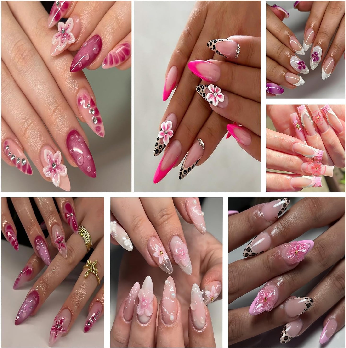 4 Sheets Flower Nail Art Stickers 3D Self-Adhesive Blossom Nails Sticker Spring Nail Art Decals Holographic Daisy Nails Decal Decoration for Women Colorful Flowers Manicure DIY Nail Supplies-Velvo Beauty