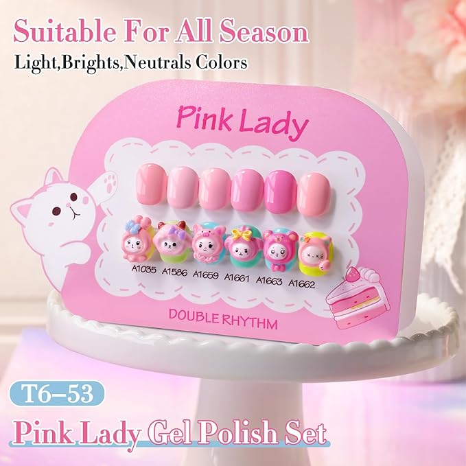 Double Rhythm 6 Pcs 15 ML Gel Polish Set Same Color Same Bottle Soak Off Gel Polish Kit Nail Art Manicure Salon DIY at Home for Women (Neutral Skin Pink Nude Beige -T6-53)-Velvo Beauty