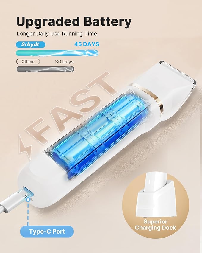 Upgraded Bikini Trimmer for Women, Dermave Bikini Shaver [2in1 & Painless] Electric Face Razors/Shaver, [Waterproof] Pubic Body Hair Trimmer, Replaceable Ceramic Blade, Charge Dock, Gifts for Women-Velvo Beauty