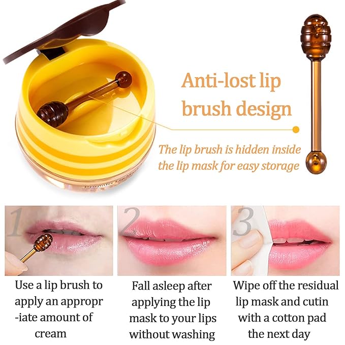 Bee Lip Balm Lip Mask Honey Pot Honey Lip Mask Propolis Moisturizing Lip Balm with Stick - Hydrating Prevention Dry & Cracked Lip Scrubs Exfoliato Lip Wrinkle Skin Care Products(Honey)-Velvo Beauty