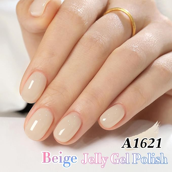 Double Rhythm 0.50 OZ Translucent Gel Polish Same Color Same Bottle Sheer Pastel Neutral Natural Milky 15 ML Jelly UV Nail Art DIY at Home (Beige-A1621)-Velvo Beauty