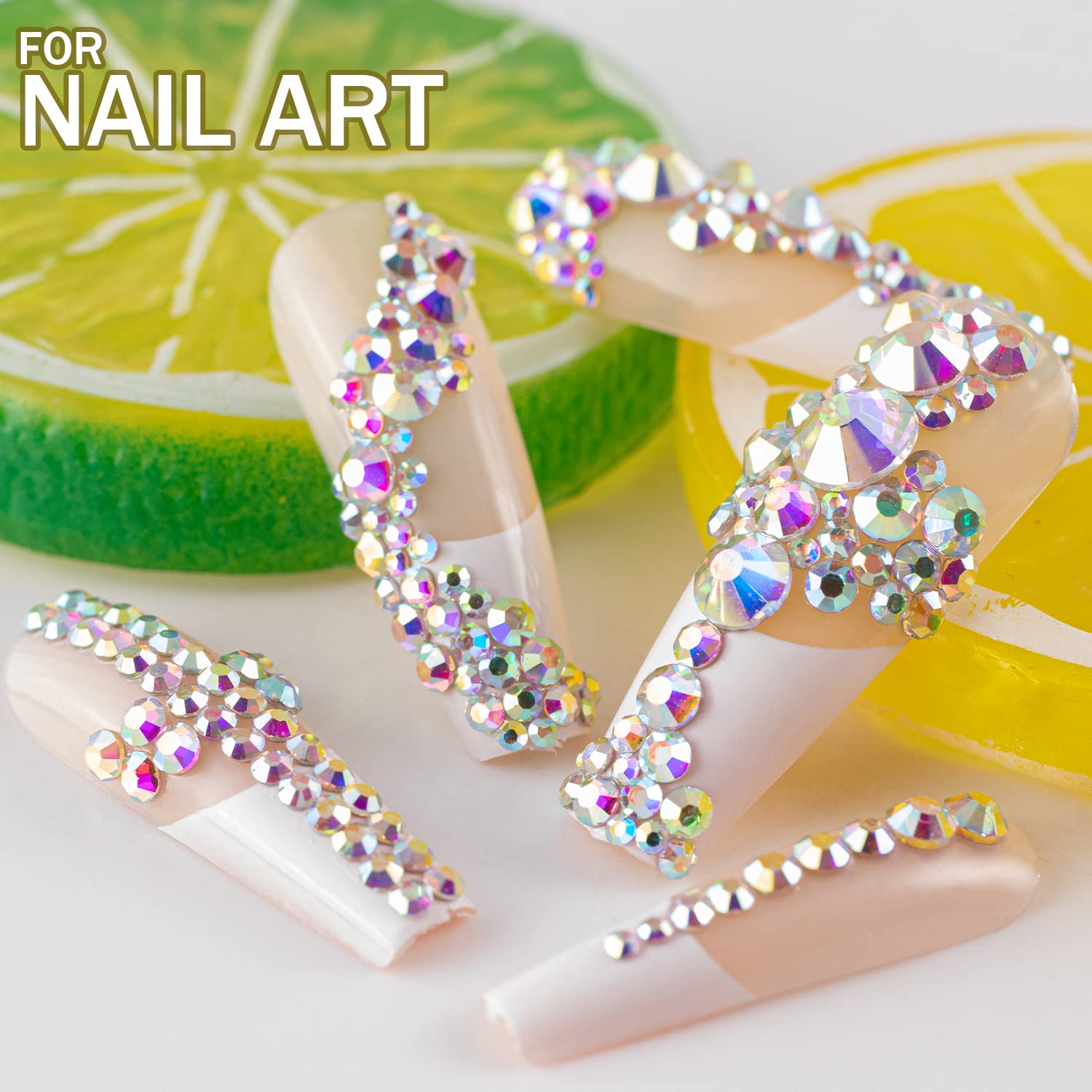 One Pack 2000 Pcs of Flatback Round AB Crystal+Transparent White Clear Rhinestones 6 Sizes (1.5-6 mm) with Nail Art Rhinestone Picker Pencil and Tweezers for DIY and Salon Use-Velvo Beauty