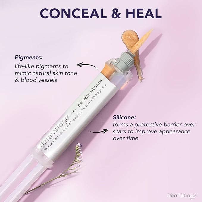 Dermaflage Scar Filler Kit - Bronze Medium - Deep Scar Cover and Waterproof Concealer for Acne Scars Wrinkles, and Ice Pick Scars Makeup, 1 mo supply-Velvo Beauty