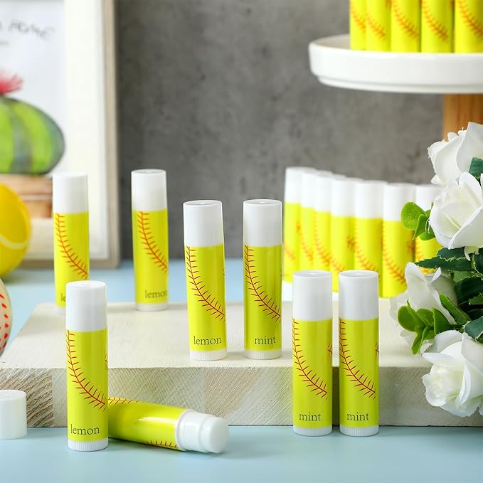 24 Pcs Softball Lip Balm Softball Team Gifts Softball Party Favors Softball Lip Balm Gift for Softball Team Softball Party Guest Supplies-Velvo Beauty