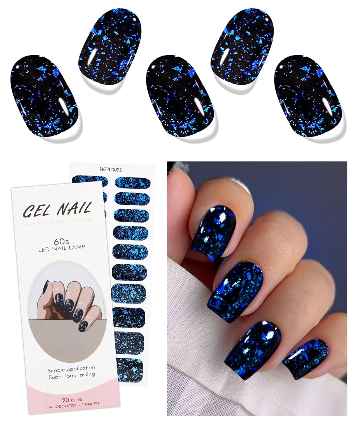 JMEOWIO Gel Nail Stickers Dark Blue Green Semi Cured Gel Nail Strips Wraps UV/LED Nails Art Design Decoration Accessories-Velvo Beauty