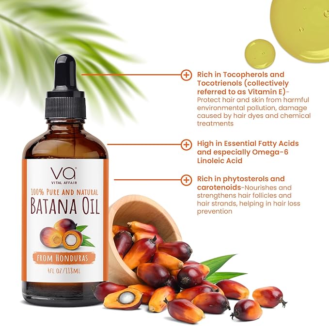 Batana Oil-Hair Growth Oil-4 Fl Oz-Glass Bottle-Cold Pressed-100% Raw-Dr Sebi Recommended-Essential Nutrients-For Women & Men-Velvo Beauty