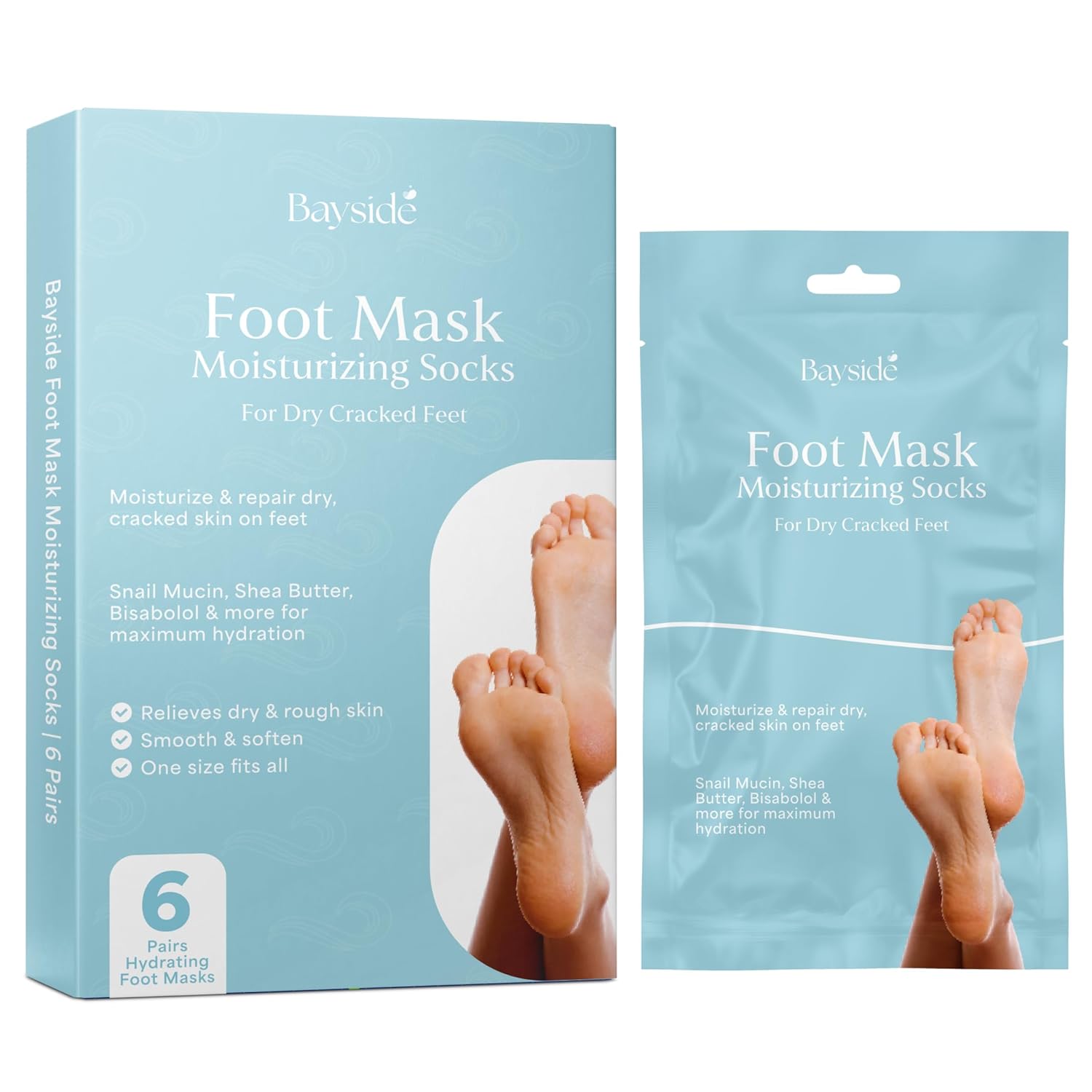 Foot Mask Moisturizing Socks for Dry Cracked Feet | Hydrates with Snail Mucin Shea Butter Hyaluronic Acid Bisabolol Vitamin E | Exfoliating Foot Mask for Callus Removal Dead Skin and Soft Feet-Velvo Beauty