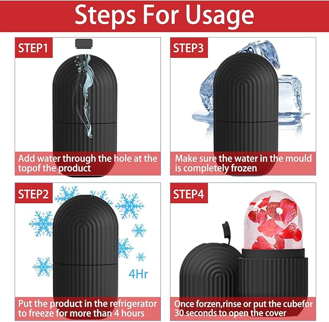 ice face roller, ice mold for face and Eyes, Reusable Massage Silicone Beauty Tool, Naturally Conditioning And Skin Care, De-Puff Eye Bags, Reduce Migraine Pain (Black)-Velvo Beauty