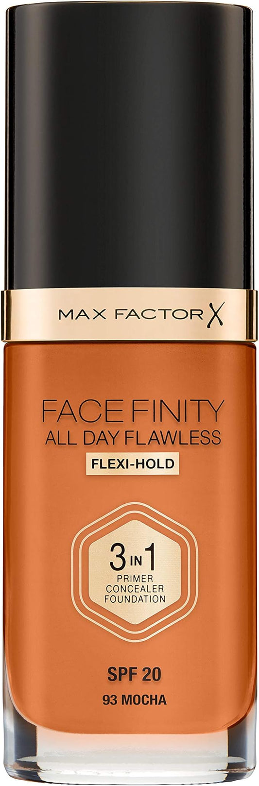 Max Factor Facefinity 3-in-1 All Day Flawless Liquid Foundation, SPF 20-93 Mocha, 30 ml-Velvo Beauty