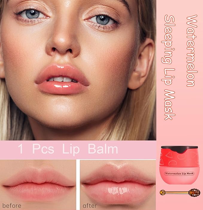 1 PCS Bee Lip Balm Honey Pot, Exfoliating Watermelon Bee Lip Balm Sleeping Lip Mask Overnight with Sticks, Honey Pot Lip Balm Prevention Dry Hydrating and Crack Lip Scrubs-Velvo Beauty
