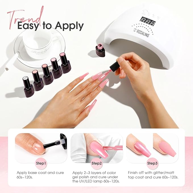 ROSALIND Jelly Gel Polish Set with Matte and Glitter Gel Top Coat, 6 Translucent Colors Neutral Sheer Milky White Nude Pink base Gel Nail Polish set Nail Art DIY at Home-Velvo Beauty