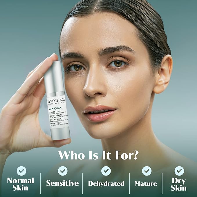 Repechage Vita Cura Opti-Lift Serum - Anti Aging Eye Contour Lifting Effect to Smooth Out Look of Wrinkles and Crow's Feet with Almond Protein, Seaweed Extracts, and Peptides, 15ml /0.5fl oz.-Velvo Beauty