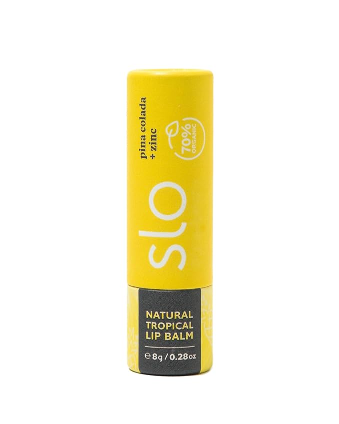 Slo | Natural Lip Balm - All Natural Ingredients, Vegan & Cruelty Free, Hydrating & Soothing, Plastic Free, Paper Packaging | Pina Colada + Zinc, 0.28oz-Velvo Beauty