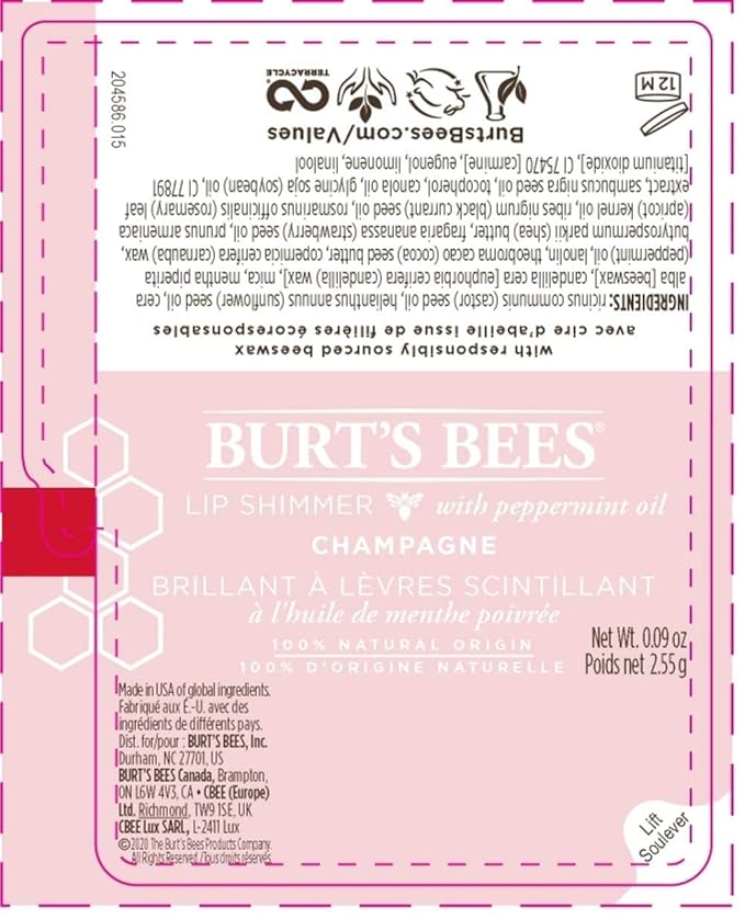 Burt's Bees Lip Shimmer, Champagne 0.09 oz (Pack of 6)-Velvo Beauty