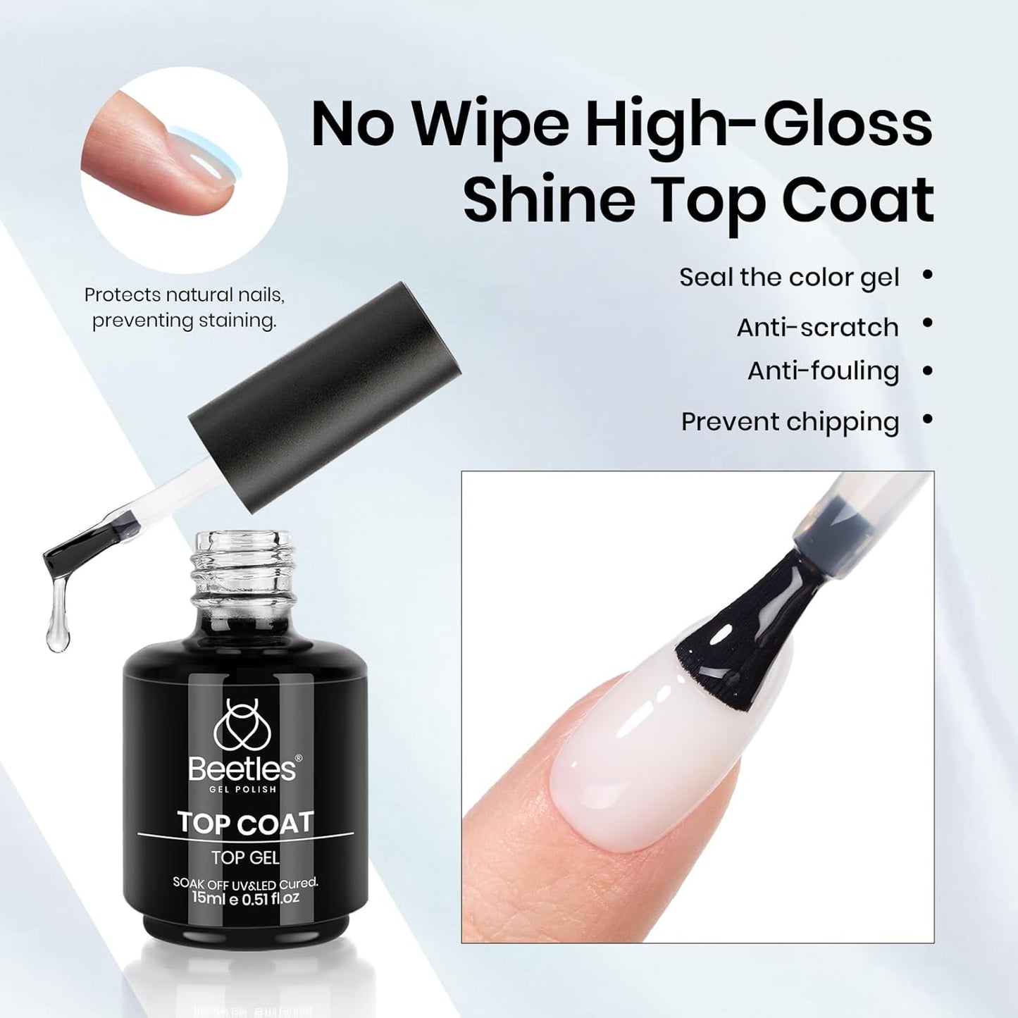 Beetles Builder Nail Gel & Top Coat and Base Coat Set-3Pcs 15ml White Gel Nail Polish Strengthener Gel Polish Soak Off UV LED for Nail Extension, Nail Repair, Shine Effect Long Lasting-Velvo Beauty