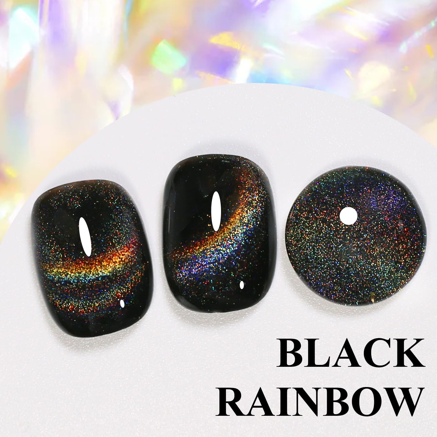 Imtiti Cat Eye Gel Nail Polish, Black Rainbow Holographic Magnetic Gel Polish With Magnet Glittery Iridescent Galaxy Nail Gel Polish Spring Summer Gel Polish Kit Soak Off UV Led 10ML-Velvo Beauty