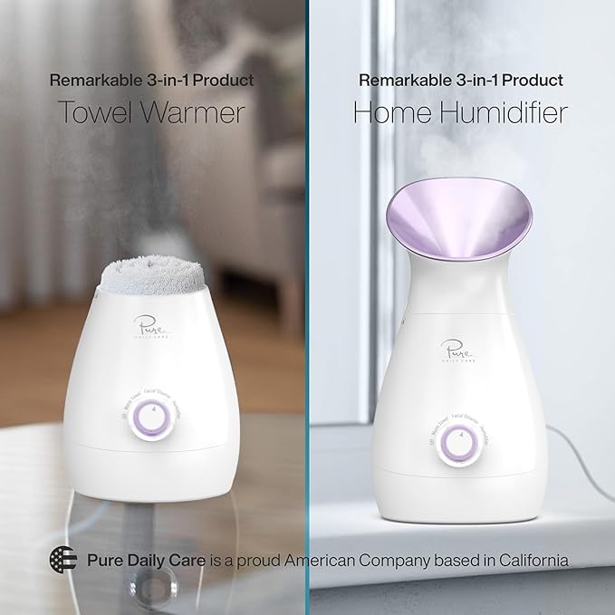 NanoSteamer Large 3-in-1 Nano Ionic Facial Steamer with Precise Temp Control - Humidifier - Unclogs Pores - Blackheads - Spa Quality - Bonus 5 Piece Stainless Steel Skin Kit (Lilac)-Velvo Beauty