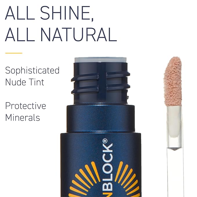 Brush On Block Sun Shine Protective Lip Oil SPF 30, Mineral Protection from UVA/UVB & Blue Light, Hydrating, Cruelty-Free, Gluten-Free, & Vegan, Nude-Velvo Beauty