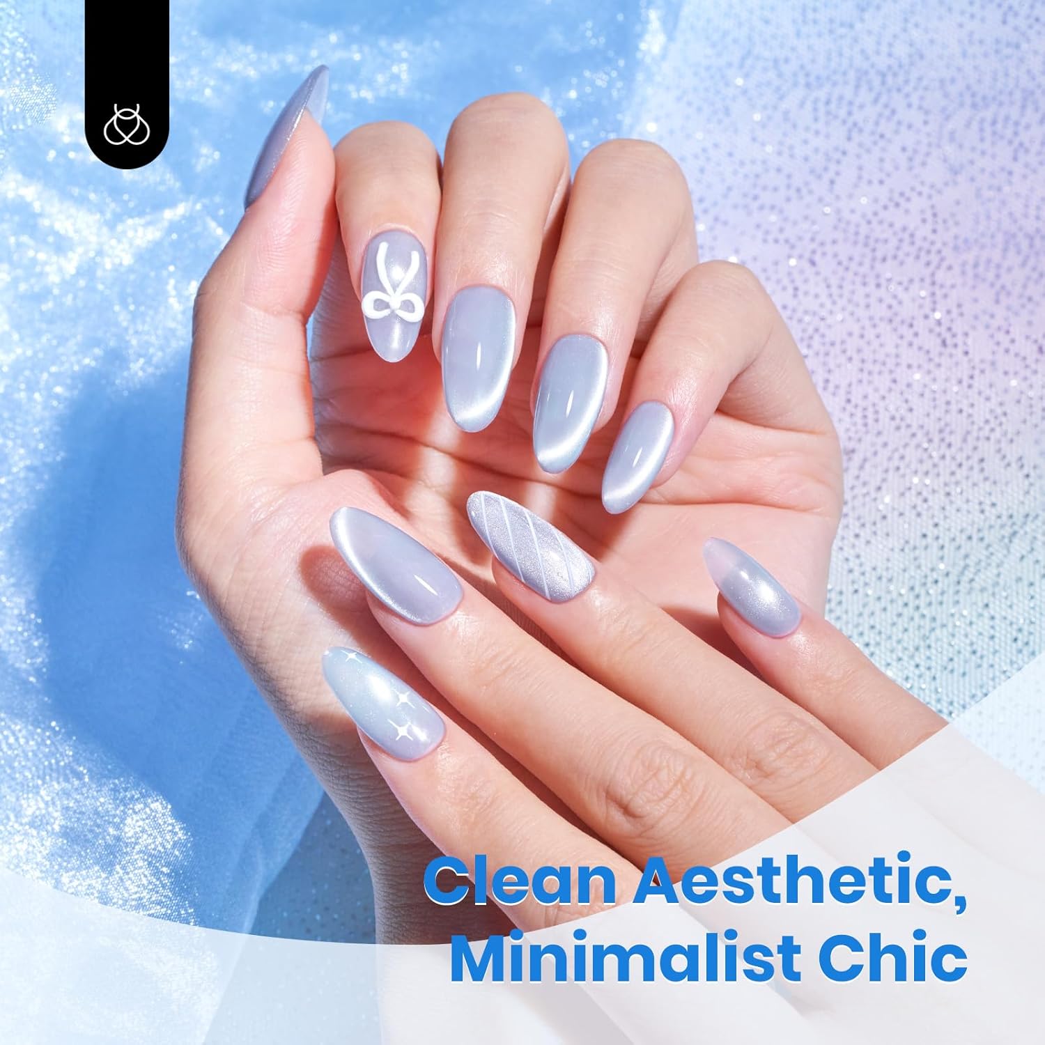 Beetles Blue Cat Eye Gel Polish, 15ML Light Blue Glass Cat Eye Glitter Gel Polish with Magnet Shimmer Translucent Sheer Color Soak Off UV Frosted Galaxy Series French Nail Art Gift for Women-Velvo Beauty