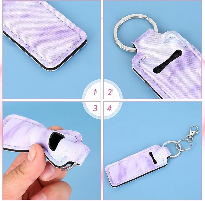 4Pcs Chapstick Holder Keychain, Lip Balm Sleeve Pouch, Chapstick Holder With Clip, Lip Balm Holder, Stocking Stuffers Gift for Women(Pink, Gray, Purple, Blue)-Velvo Beauty