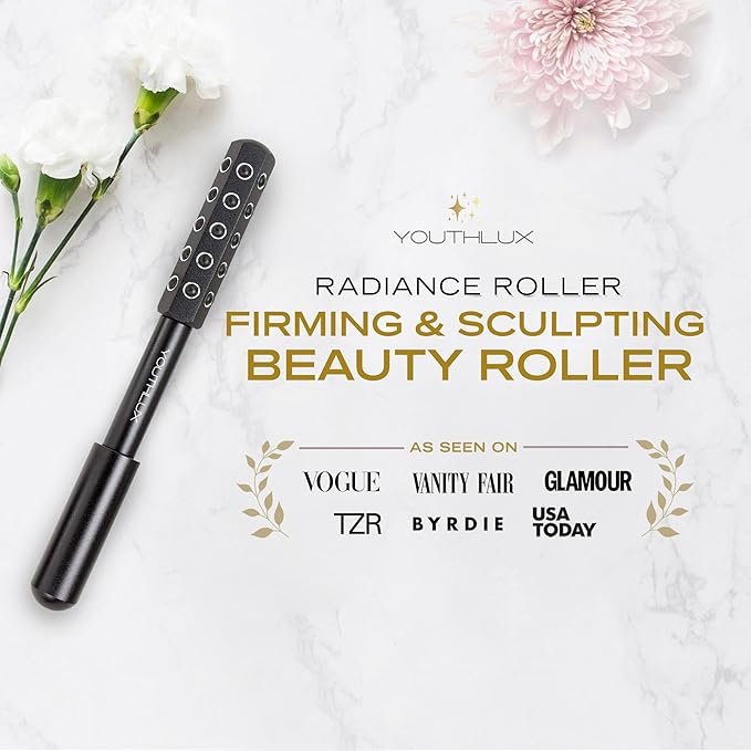 Radiance Roller – Germanium Stone Facial Massage Tool for Lifting, Sculpting, De-Puffing, Glow Boost, Energizing & Cooling Effect (Black)-Velvo Beauty