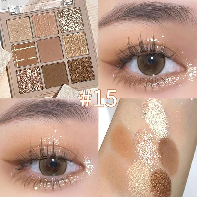 Erinde 9 Colors Eyeshadow Palette, Matte Shimmer Glitter Eye Shadow Makeup Palette, Highly Pigmented Long Lasting Waterproof, Natural Neutral Nude Eyeshadow Makeup Pallet, Cashmere-Velvo Beauty