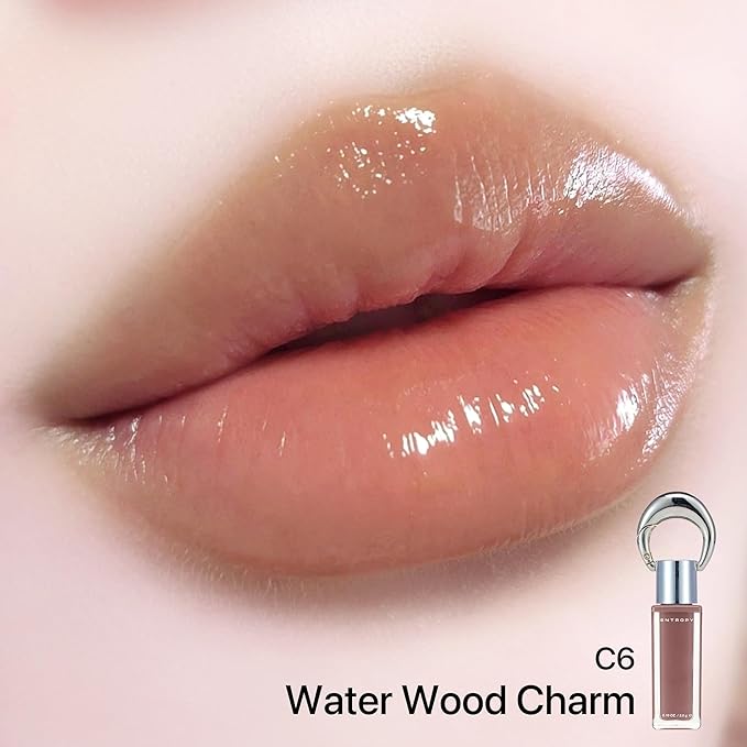 ENTROPY Makeup 2-in-1 Charm Shiny Glowy Lip & Cheek Gloss Tint Keychain, High Pigment Glossy Lip Color & Plumping Gloss, C6 Water Wood Charm-Velvo Beauty