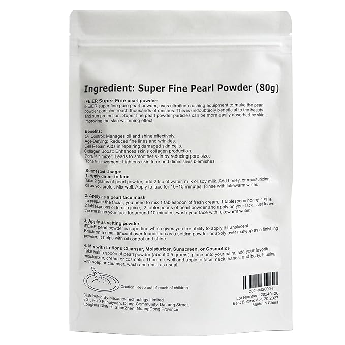 Pure Freshwater Pearl Powder for Skincare and Homemade Cosmetics Grade. 80g(2.82oz) SuperFine Pearl Powder for DIY lotions | creams | serums | making face mask, Natural and Oranic-Velvo Beauty