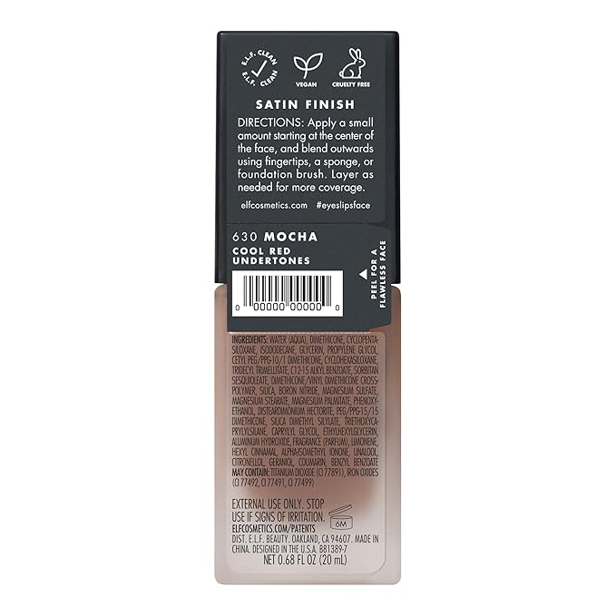 e.l.f. Flawless Finish Foundation, Lightweight & Medium Coverage, Semi-Matte Finish, Mocha, 0.68 Fl Oz (20mL)-Velvo Beauty