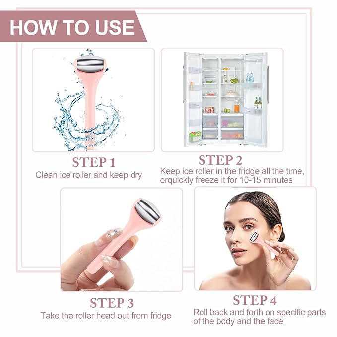 MAANGE Mini Eye & Face Rollers for Eye Massager, Stainless Steel Eye Ice Roller for Relief Puffiness Migraine Skincare Facial Roller (Pink)-Velvo Beauty