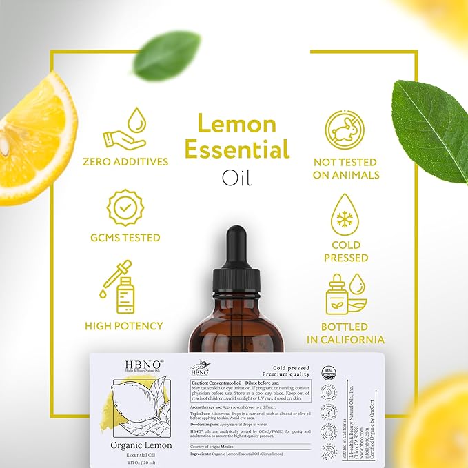 HBNO California Bottled Lemon Essential Oil 4 fl oz (120ml) - Natural & Premium Grade - Lemon Essential Oil for Cleaning-Velvo Beauty