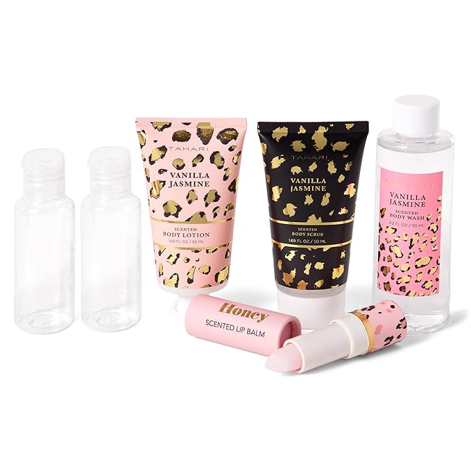 Tahari Spa Gift Set for Women, Vanilla Jasmine Spa Set, Bath Kit for Women Gift Set Includes Body Lotion, Body Wash, Hand Cream, Lotion Gift Set for Women, Birthday Gifts For Women - (Leopard)-Velvo Beauty