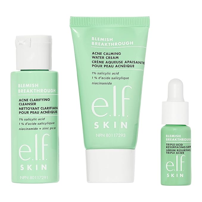 e.l.f. SKIN Blemish Breakthrough Blemish Control Basics Kit, Travel-Size Acne Skincare Routine, Cleanser, Serum & Moisturizer, Vegan & Cruelty-Free-Velvo Beauty