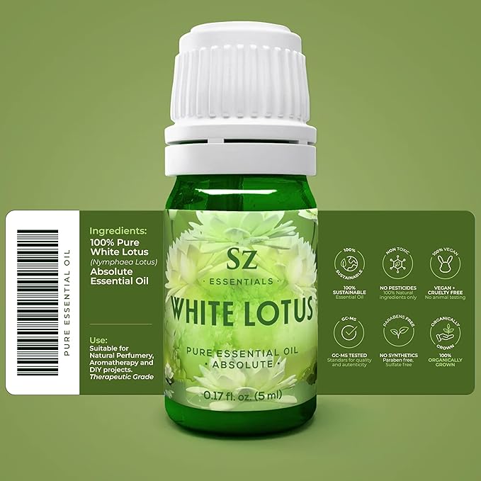 White Lotus 100% Pure, Essential Natural Oil - Extracted from Nymphaea Lotus - Rich & Sweet Scent, with Exotic Floral Overtones - Therapeutic Grade & Vegan - 0.17 fl oz (5ml)-Velvo Beauty