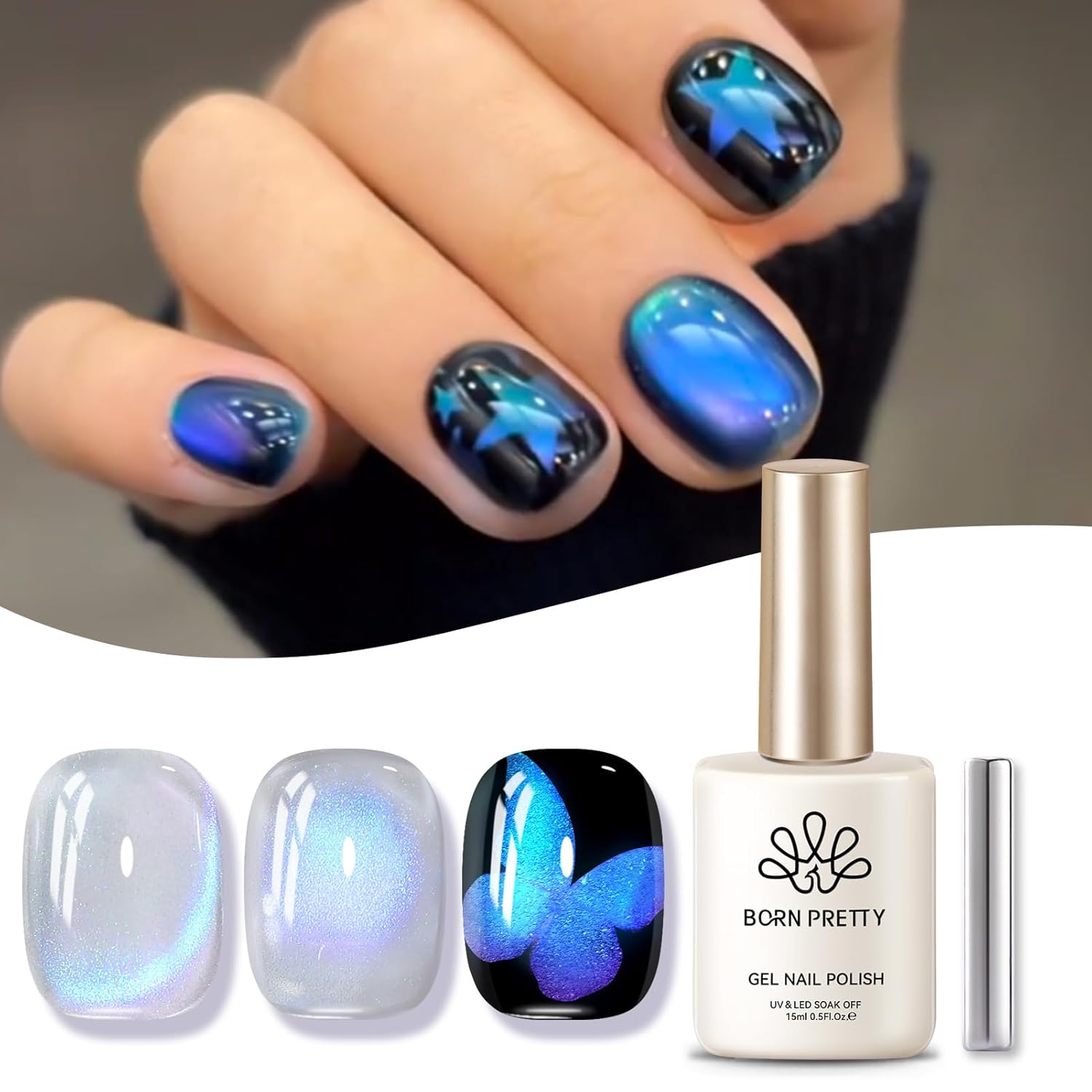 BORN PRETTY Cat Magnetic Eye Gel Nail Polish,Blue Tears Magnetic Gel Polish Passion Fruit Cat Magnetic Eye Gel Manicure Nail Art DIY 15ml-Velvo Beauty