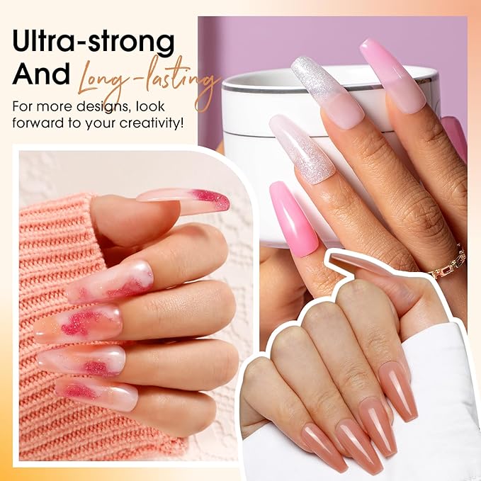 Poly Nail Gel Starter Kit -14 Colors + 75 Nail Art Accessories Kit,ROSALIND Clear Pink Nude Glitter Poly Nail Gel with Big UV Light 48W and Electric Nail Drill Starter Kit-Velvo Beauty