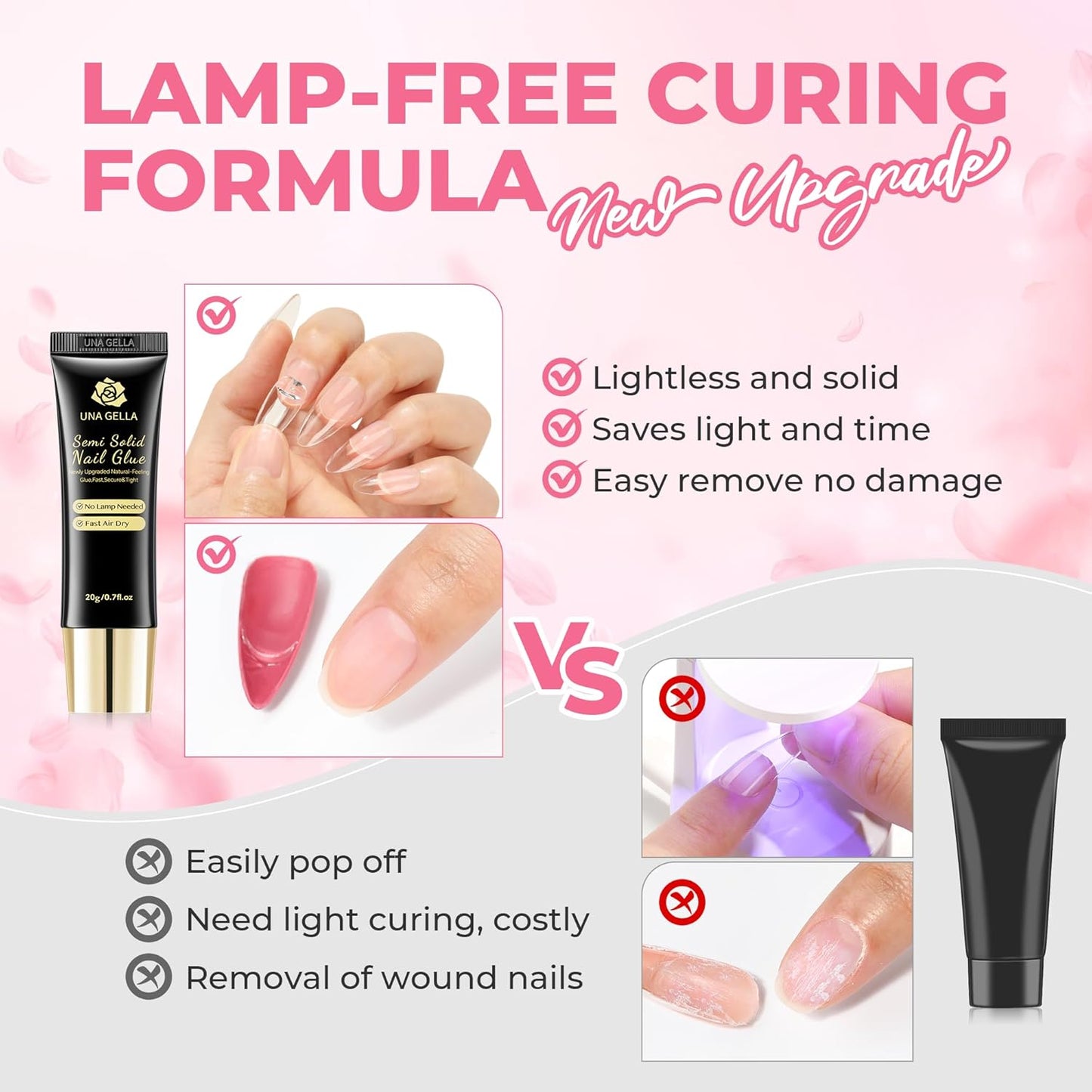 UNA GELLA Super Strong Nail Glue for Press On Nails: 20g, Soft Gel Nail Tips No Lamp Need, Fast-curing, Long Lasting, Semi Solid Gel Nail Glue for Fake False Acrylic Nails-Velvo Beauty